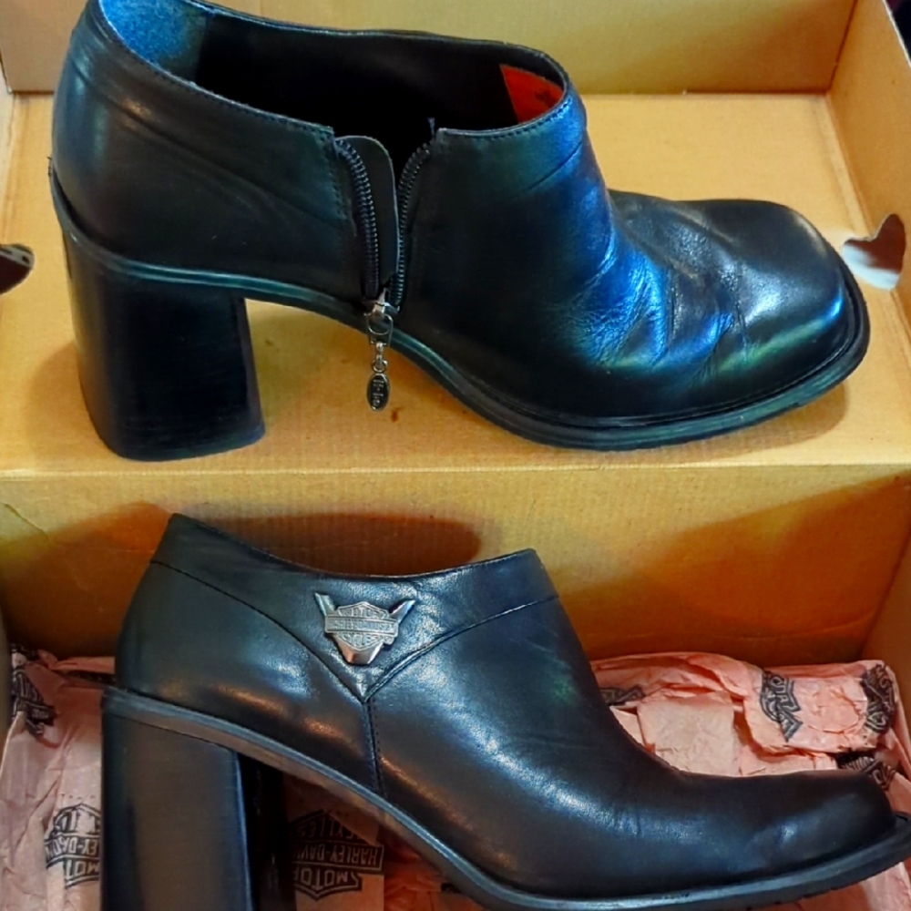 Harley Davidson Black Leather Women's Booties Size 8.5
